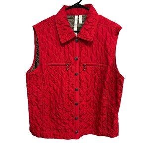 Debra DeRoo Womens Quilted Red Sleeveless Vest Zippered Pockets Sz XL